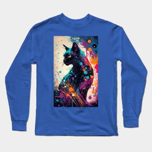 Black Cat Paint Splatter Long Sleeve T-Shirt